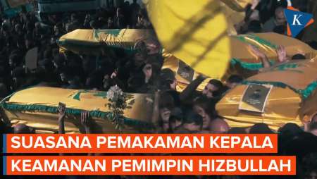 Suasana Pemakaman Kepala Pengamanan Pemimpin Hizbullah yang Meninggal akibat Serangan Israel ke Iran